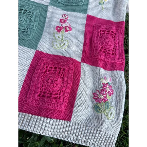 Vintage Alfred Dunner Crochet Cottage Core Collared Shirt Medium - Picture 2 of 5